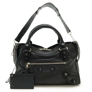 BALENCIAGA Giant City Editors Bag Shoulder Black Leather Mirror